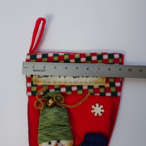 💰3/$25 Snowman 3D Christmas Stocking Holidays Decor Bell Red Green 18" - Picture 6 of 8